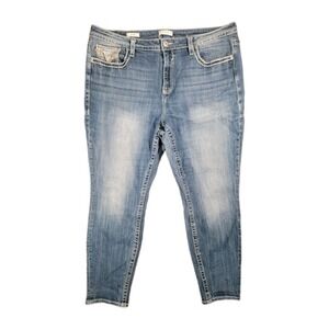 Vigoss Jeans Womens 22 Plus Skinny Blue Stretch Thick Stitch Embroidered Pockets